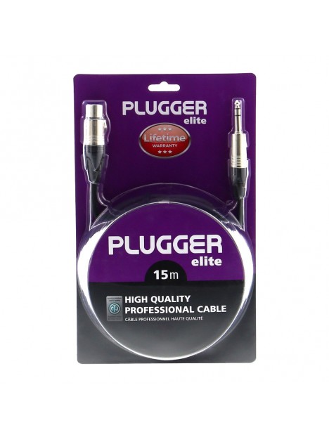 Plugger - Câble XLR Femelle 3b - Jack Mâle Stéréo 15m Elite Plugger