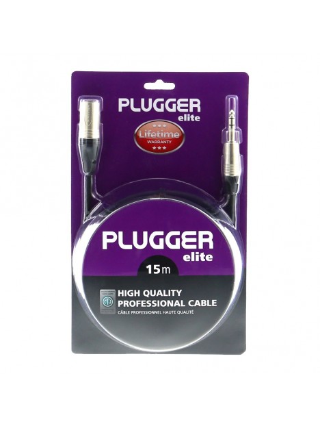 Plugger - Câble XLR Mâle 3b - Jack Mâle Stéréo 15m Elite Plugger