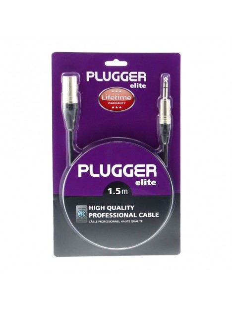 Plugger - Câble XLR Mâle 3b - Jack Mâle Stéréo 1.50m Elite Plugger