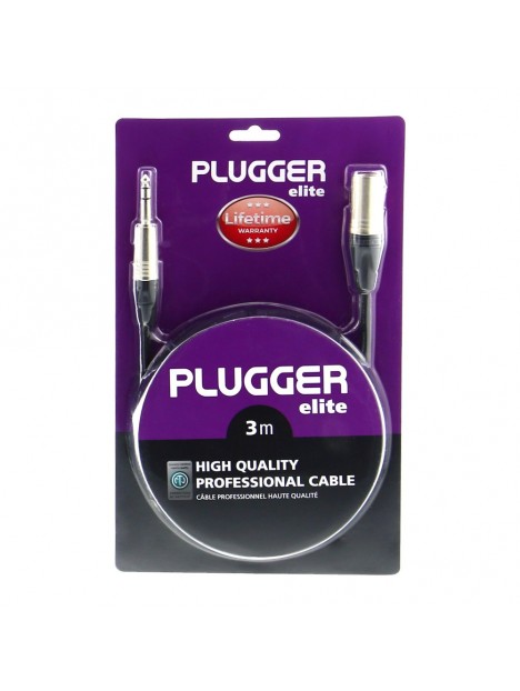 Plugger - Câble XLR Mâle 3b - Jack Mâle Stéréo 3m Elite Plugger