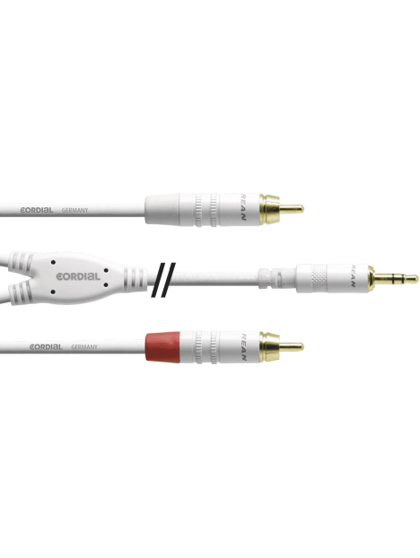 Cordial - Câble bretelle REAN 3.5mm stéréo/2x RCA 6m blanc - ECL CFY6WCC-SNOW